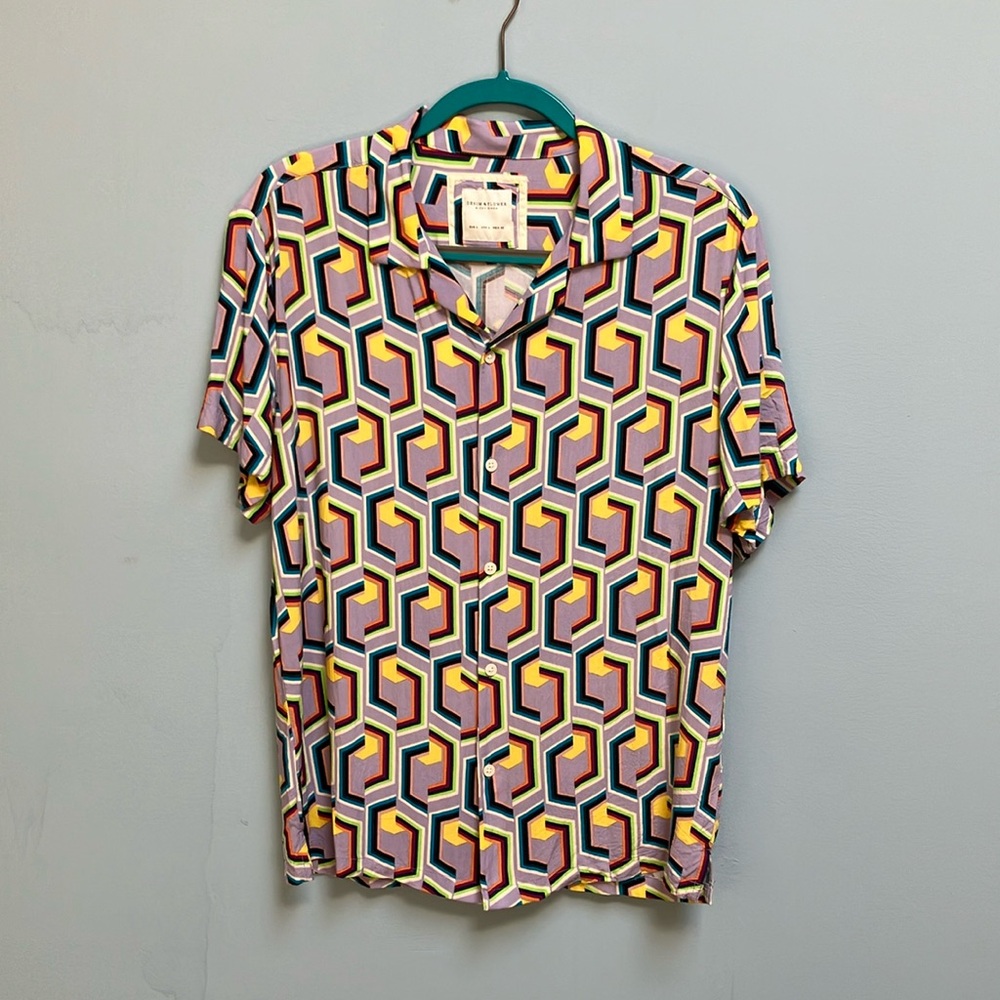 Men’s Denim & Flower Graphic Print Shirt L